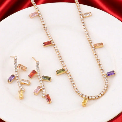 Fashion Colorful Cubic Zirconia Stainless Steel Necklace For Women 18K Gold Plated Fashion Waterproof Jewelry Gifts