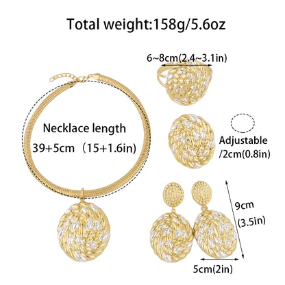 Women Luxury Design Jewelry Set Dubai America Gold Color Earrings Necklace Copper Alloy Bangle Rings Set For Wedding Party Gift