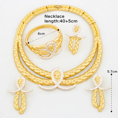 New High Quality Earrings Necklace Arab Dubai Gold Plated Bangle Ring Jewelry Set Italy Humanoid Design Jewelry Christmas Gift