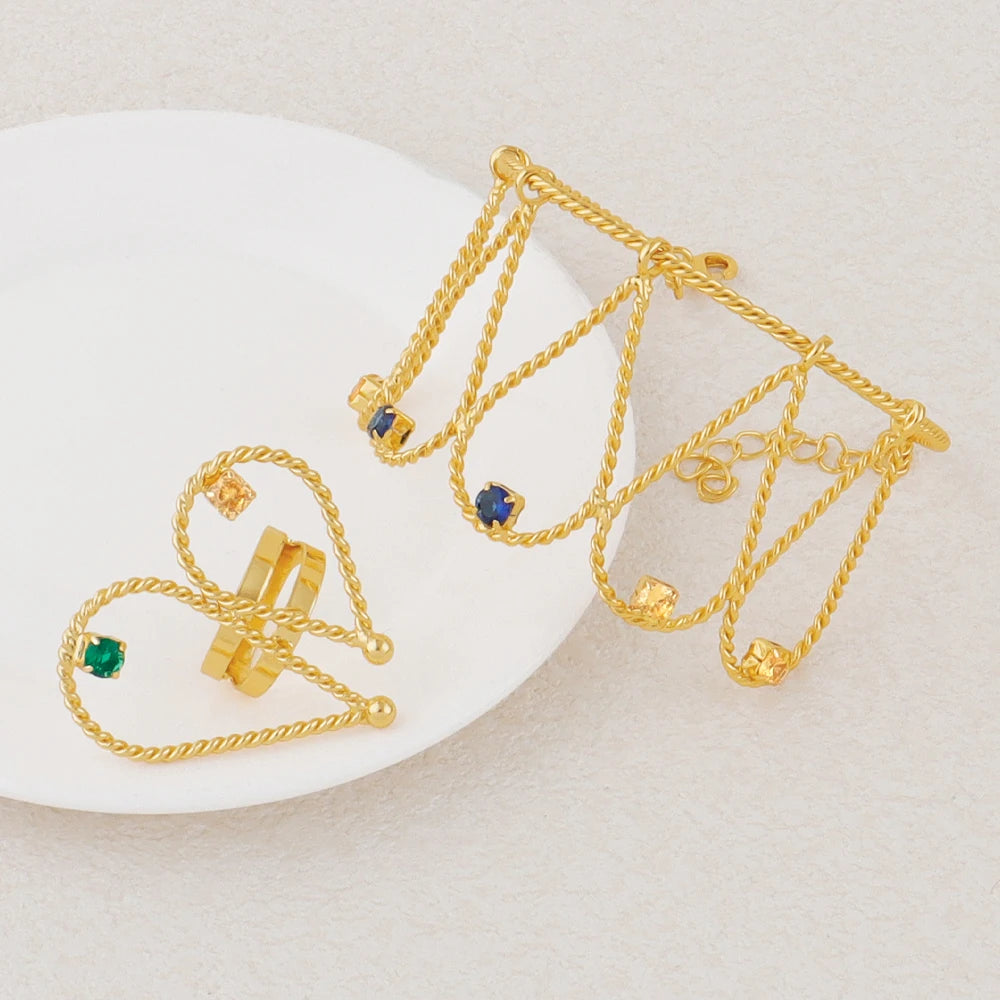 Fashion Design Jewelry Women Set Dubai Gold Earrings Necklace Colorful Zircon Bracelet Ring Set Jewelry Wedding Party Favors