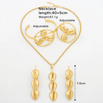 Fashion Women 4PCS Jewelry Set for Women African Hollow Shell Shape Necklace Earrings with Bangle Ring for Engagement Party Gift