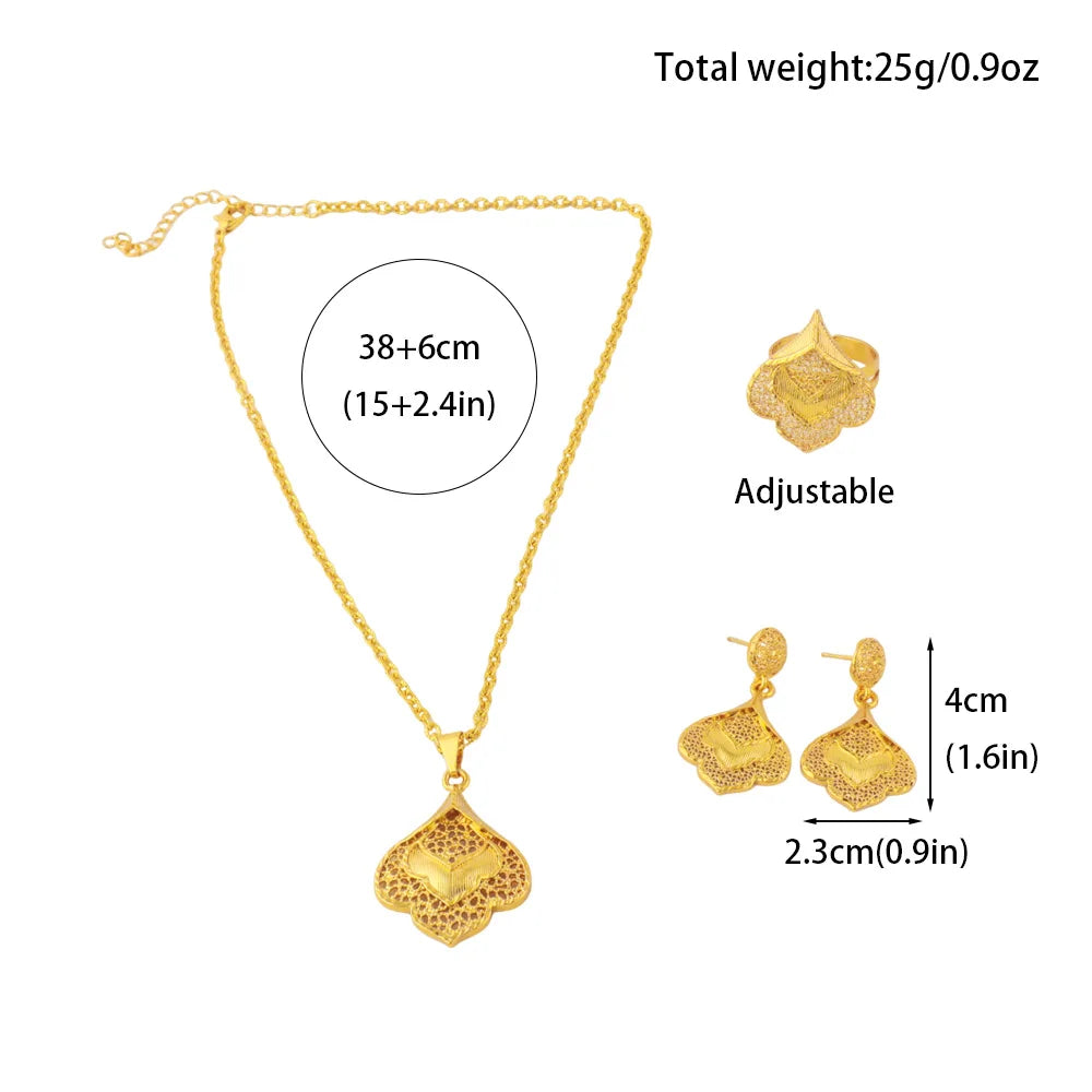 Spain Fashion Gold-Tone Jewelry Set for Women – Classic Earrings Ring Necklace, Elegant Daily Wear & Party Wedding Gift, Mother
