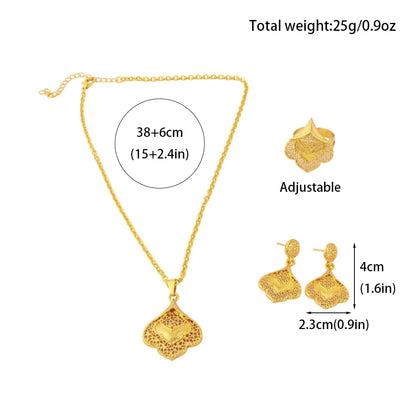Spain Fashion Gold-Tone Jewelry Set for Women – Classic Earrings Ring Necklace, Elegant Daily Wear & Party Wedding Gift, Mother