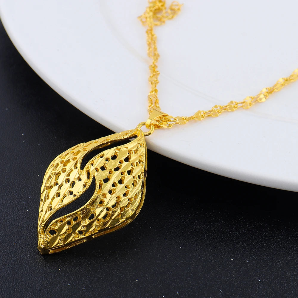 Fashion Gold Color Jewelry 24K Gold Color Warped Geometry Necklace Earrings Set Dubai India Africa Nigerian Bridal Gift