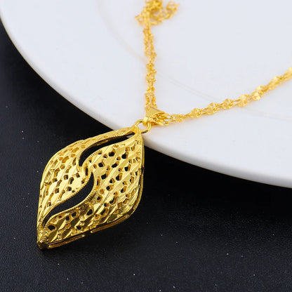 Fashion Gold Color Jewelry 24K Gold Color Warped Geometry Necklace Earrings Set Dubai India Africa Nigerian Bridal Gift