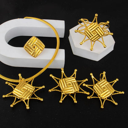 Plated Ethnic Jewelry Set for Women—Necklace, Earring Set & Bracelet—Africa Wedding Party Gift