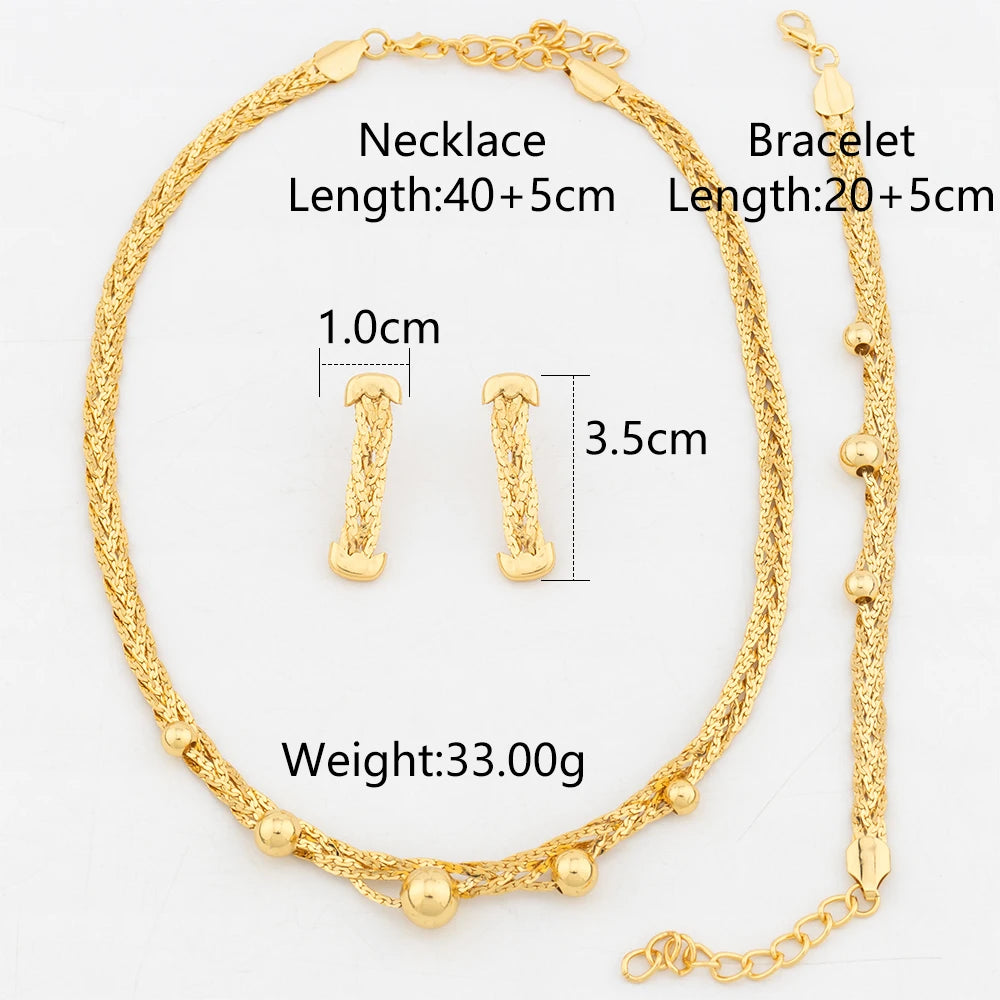 YM Jewelry Set 18K Gold Colour Link Chain Necklace Earrings Bracelet Women Men Beads Shape Neck Chain For Party Wedding Jewelry - YUEMING JEWELRY