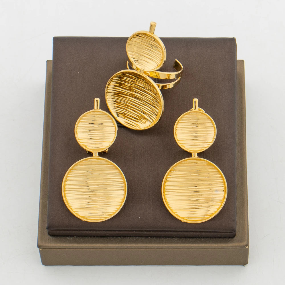 Earrings with Ring Jewelry Set for African 18k Gold Color Clip Earrings Finger Ring 2Pcs Set Dubai Jewellery Accessories Gifts