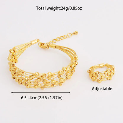 Noble Dubai Gold Color Jewelry Set For Women Luxury Multi Layer Bangle And Multi Bead Ring For Easter Gifts Wedding Arabic Party