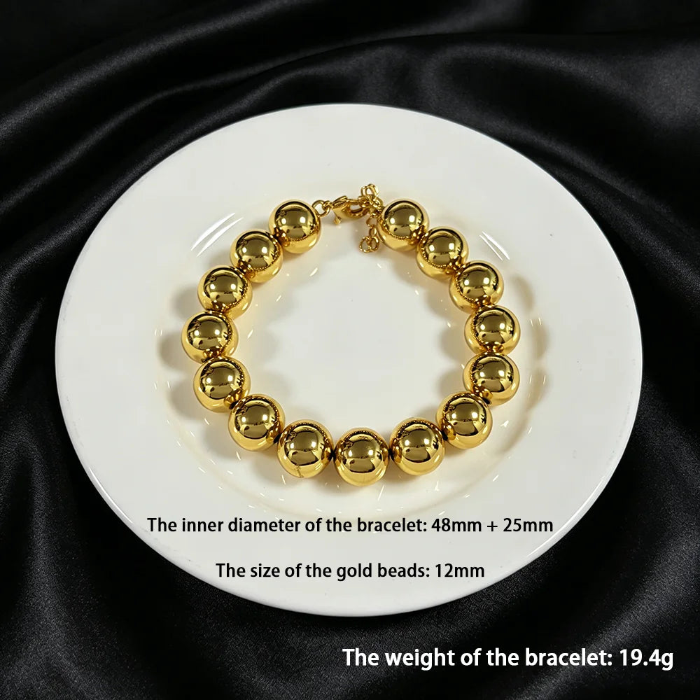 Stainless Steel Beads Bracelets Woman Gold Plated Beaded Bracelet Waterproof Jewelry Daily Wear Party Holiday Jewelry Gifts