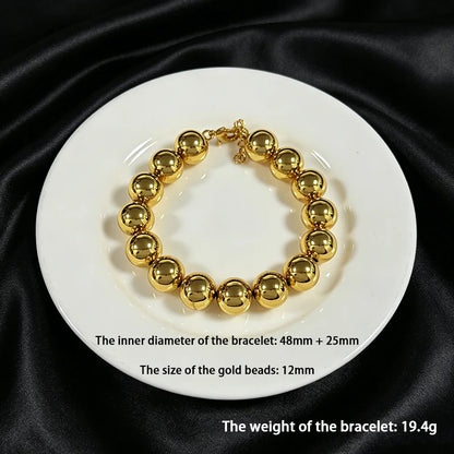 Stainless Steel Beads Bracelets Woman Gold Plated Beaded Bracelet Waterproof Jewelry Daily Wear Party Holiday Jewelry Gifts
