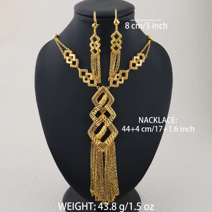 dubai style womens jewelry set 24K luxury Gold Color Long Necklace Set  Nigerian Party Bridal Wedding Necklace Earrings Set