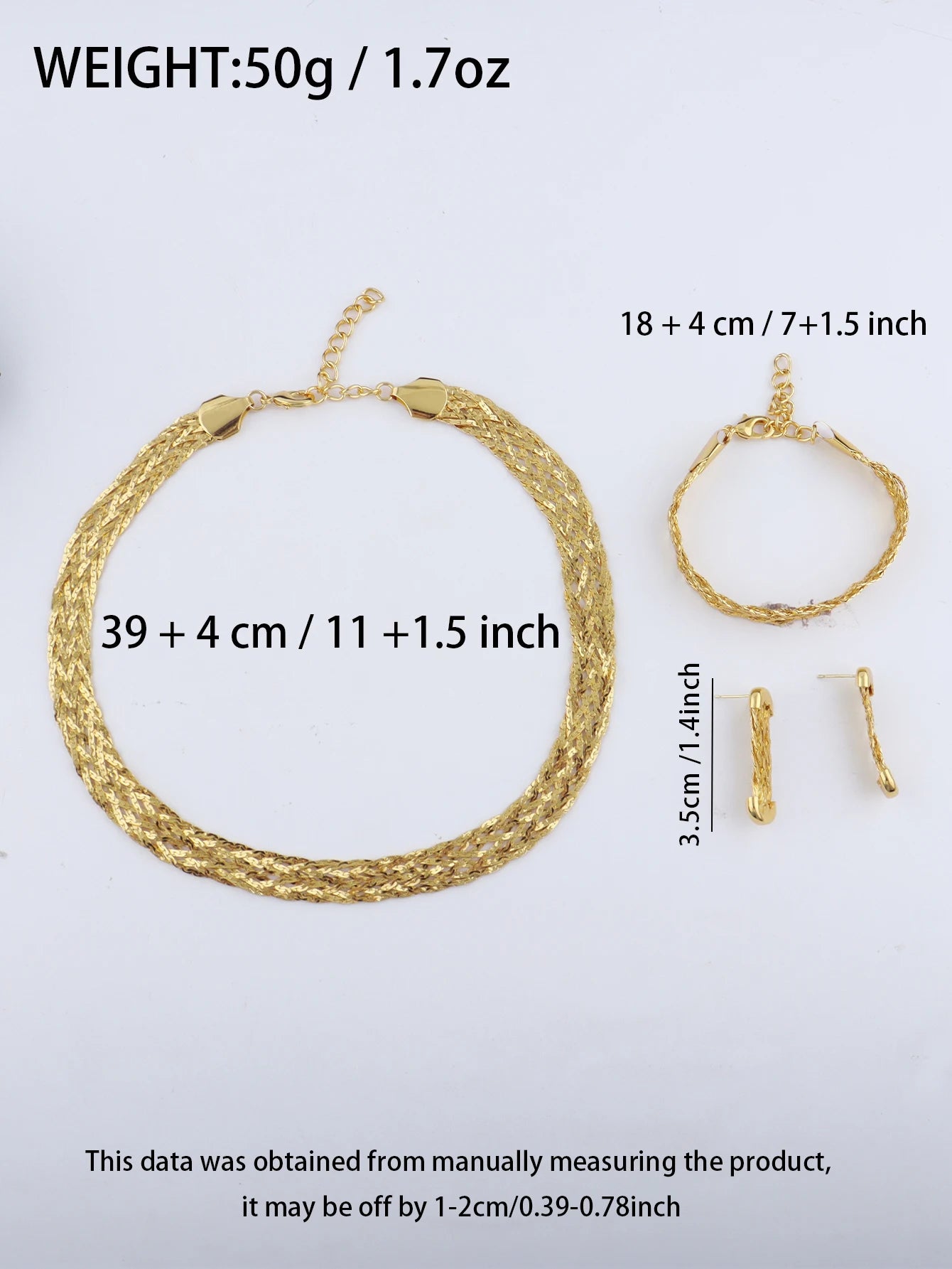 YM 10mm woven hollow chain set: 40cm necklace & bracelet, gold-tone plated, punk-luxury vibe for Dubai Africa women gift