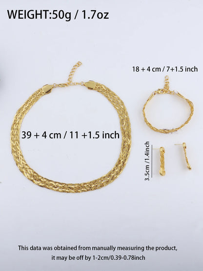 YM 10mm woven hollow chain set: 40cm necklace & bracelet, gold-tone plated, punk-luxury vibe for Dubai Africa women gift