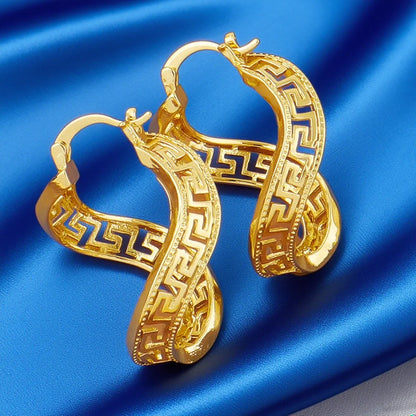 Fancy Hollow Out Pattern Hoop Earrings 18K Gold Plated Jewelry Vintage Simple Style Suitable Modern Fashion Girls Ear Jewelry