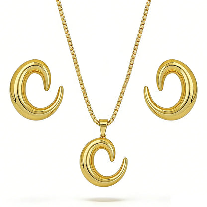 woman star necklace temperament 24k gold color stainless steel earring necklace Trendy Temperament Niche Spiral jewelry gift