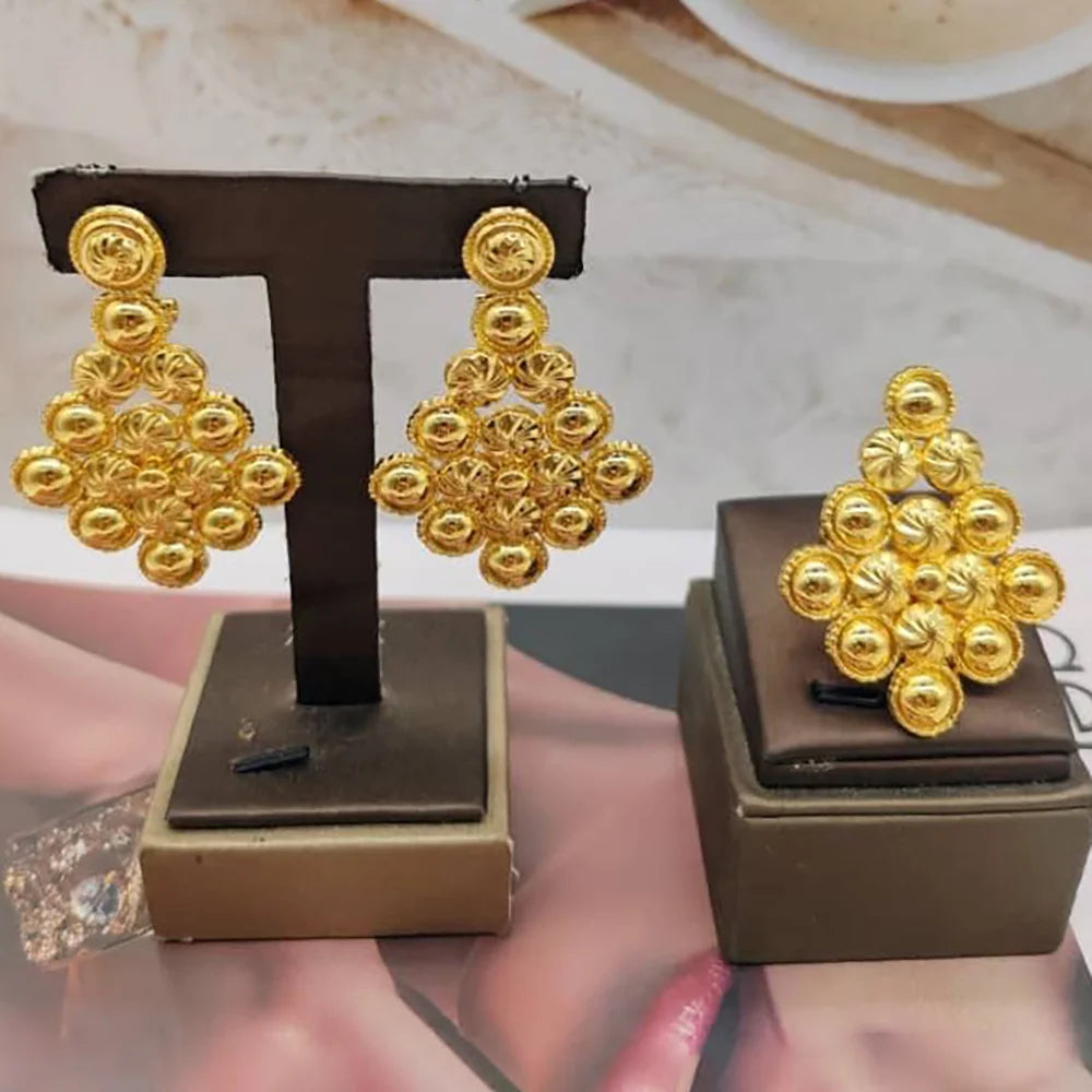 Luxury Clip Earrings and Ring Jewelry Set for Bridal Brazilian Beads Design Big Earrings Cocktail Ring 2Pcs Set for Engagement