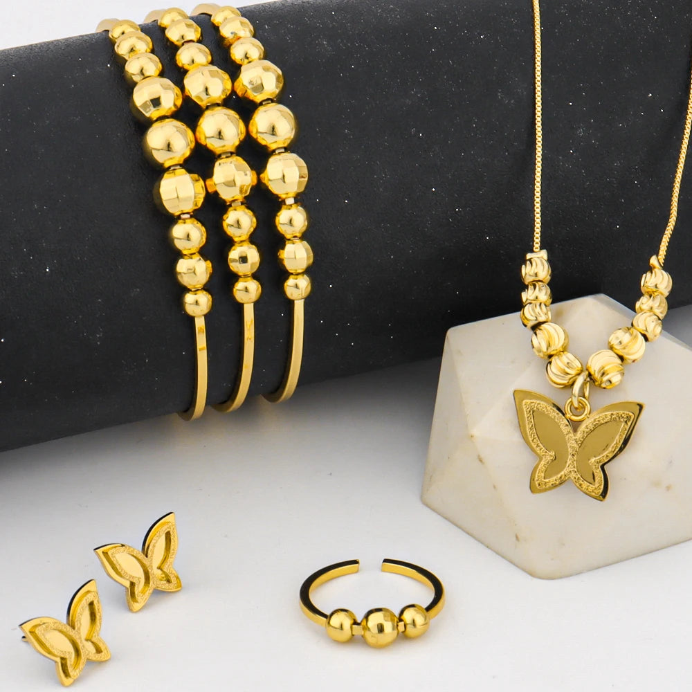 Exquisite Earrings Bracelets Necklace and Ring For Women Distinctive Gold Color Jewellery Set For Party Women's Day Mother's Day