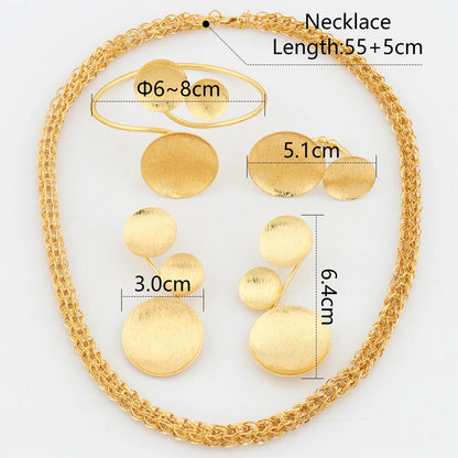 YM Gold Plated Dubai Jewelry Sets for Women African Party Wedding Gift Round Earrings 60cm Necklace Cuff Bangles Adjustable Ring - YUEMING JEWELRY