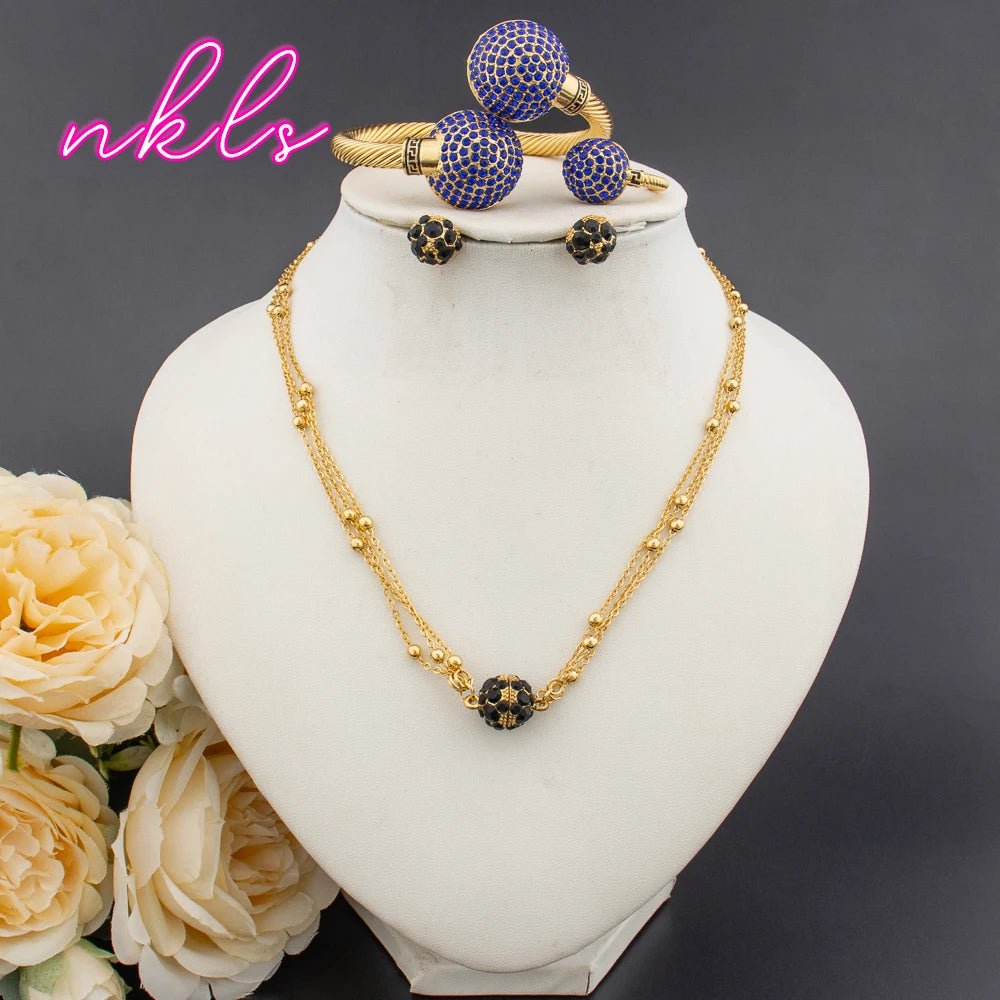 Plated Bridal Jewelry Set for Women – Necklace Earrings Bangle Ring, Luxury Wedding Jewellery Woman Gift