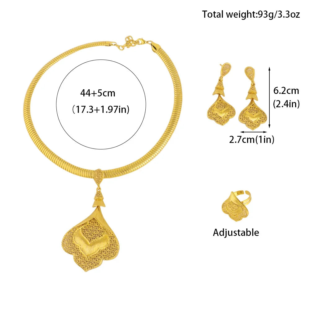2026 Nigeria Classic Fashion Women Jewelry Sets Mystical Dubai Female Earrings Ring Flower Necklace For Party Wedding Easter Gif