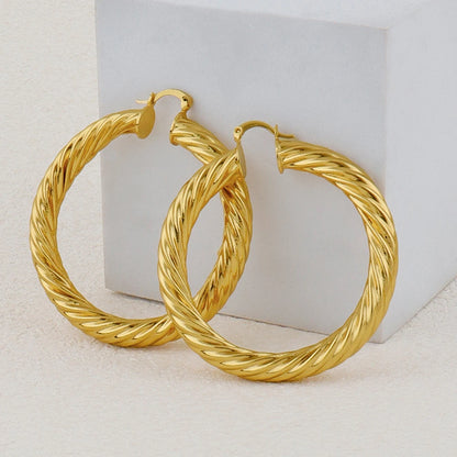 Vintage Twisted Hoop Earrings 6CM African Big Earrings for Women Gold Plated Stainless Steel Party Jewelry Accessories