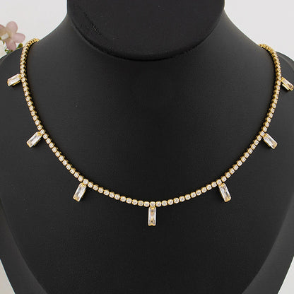 18K Gold France/Italy Stainless Steel CZ Necklace, Hypoallergenic Clavicle Chain Gift for Graduate Women, Colorful Jewelry Set