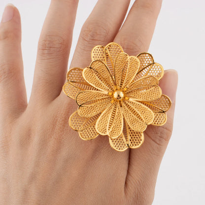Stainless Steel Gold Color Flower Tassel Rings Earrings For Women Trendy Aesthetic High Quality Jewerly Wedding Party Gift