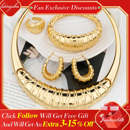 New Gold Plated Ring Bracelet Earrings Fashion Women Jewelry Wedding African Necklace Pendant Dubai Pendant Party Gift