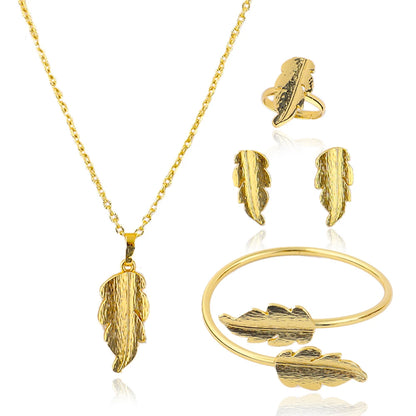Plated Bridal Jewelry Set for Women—Necklace, Earrings, Bracelet & Ring—Party Wedding Gift
