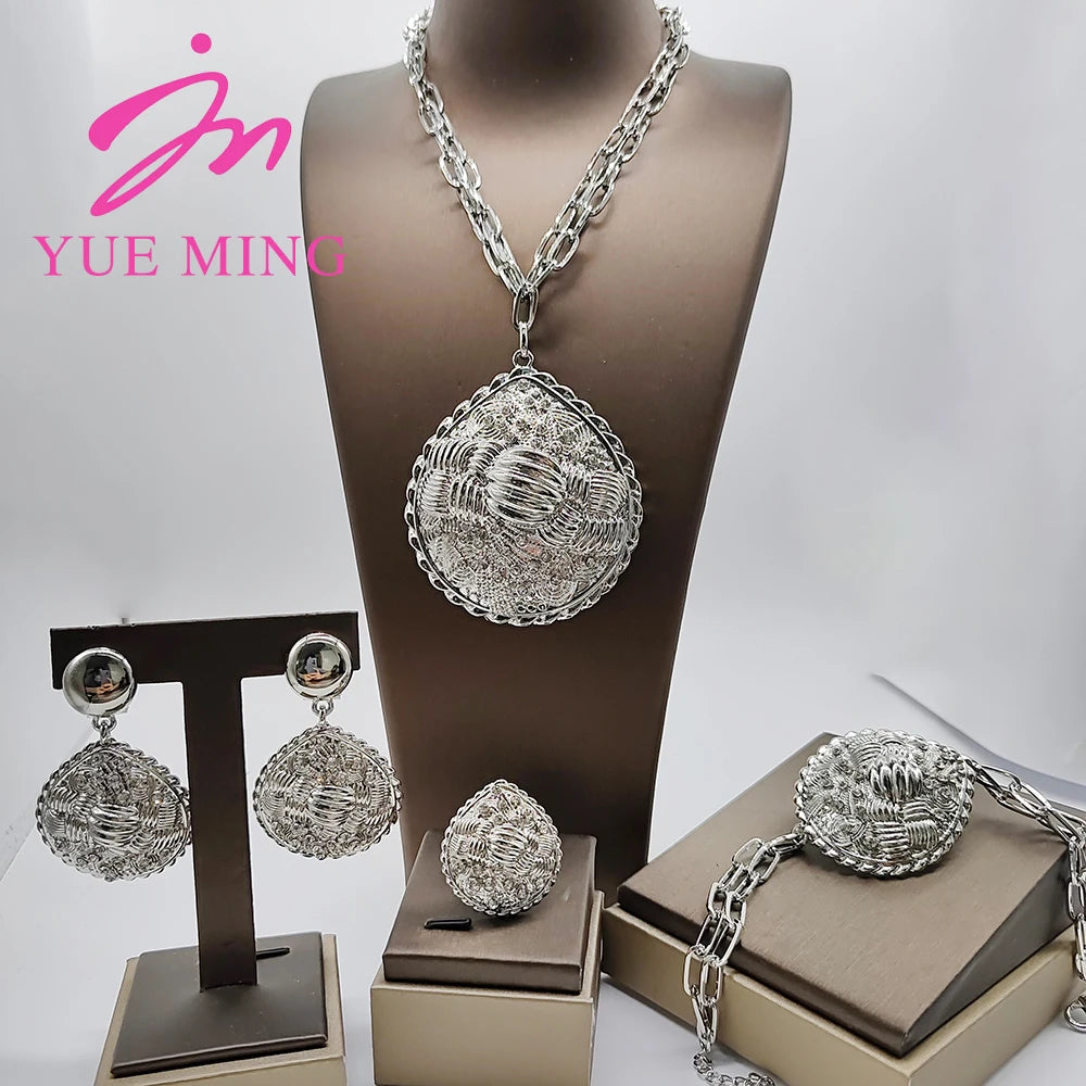 Nigeria Jewelry Sets for Wome Big Pendant Fashion Bridal Gold Color High Quality Necklace Earrings Bracelet Ring Party Jewellery