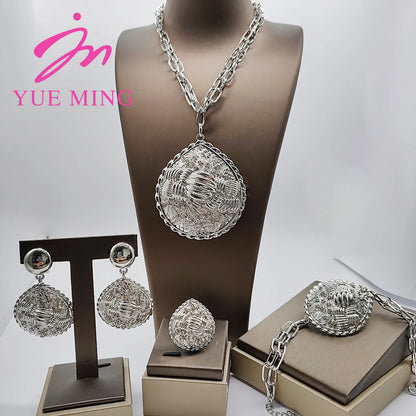 Nigeria Jewelry Sets for Wome Big Pendant Fashion Bridal Gold Color High Quality Necklace Earrings Bracelet Ring Party Jewellery