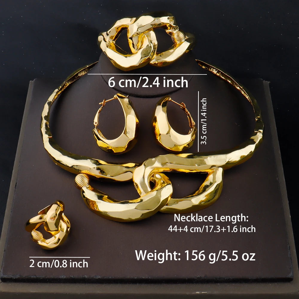 Plated Bridal Jewelry Set for Women – Necklace Earrings Bangle Ring, Luxury Wedding Jewellery Woman Gift