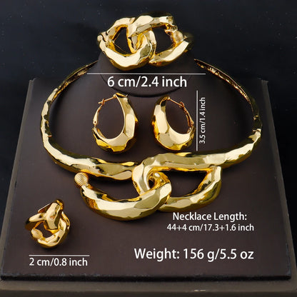 Plated Bridal Jewelry Set for Women – Necklace Earrings Bangle Ring, Luxury Wedding Jewellery Woman Gift