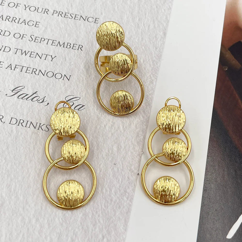 Earrings with Ring Jewelry Set for Party Ethiopian Women Clip Earrings Cocktail Ring 2Pcs Set for Engagement Jewelry Accessories