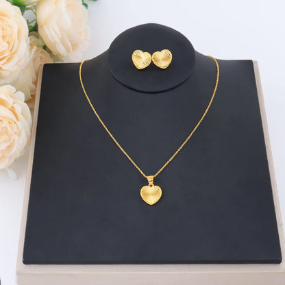 2026 Fashion Heart Earrings Pendant Chain For Women Italy France America Bride Gold Color Jewelry Set Wedding Lovers Dating Gift