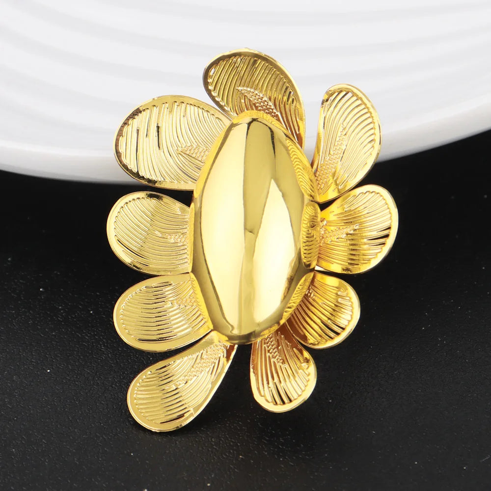 2025 New Trend Gold Color Ring and Earrings For Women Europe and America Exaggerated Hollow Out Jewelry Set For Party Wedding