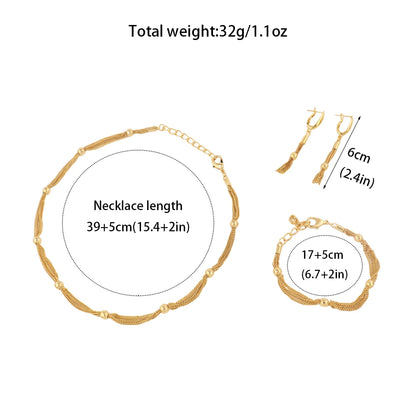 Vintage Earrings Necklace Bangle for Women Dubai Nigeria Beads Tassels Jewelry Set Summer Beach Wear Accessories Party Gift