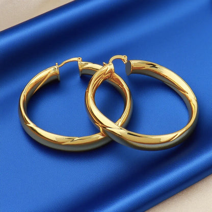Fashion Glossy Stainless Steel Chunky Hoop Earrings 18K Gold Plated Geometric Circle Earring Vintage Wedding Party Jewelry