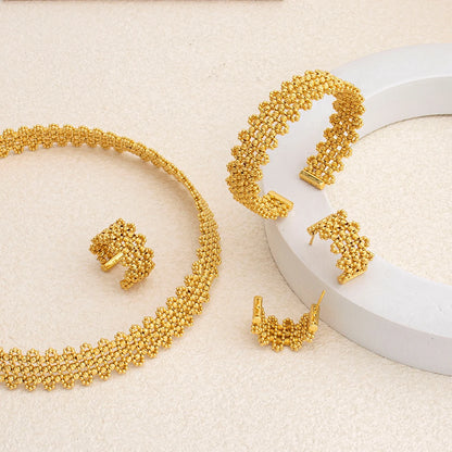 Jeweled 4-Piece Set Necklace Earrings Bracelet and Ring Handcrafted Water-Resistant and Hypoallergenic Fashionable Bridal Gifts