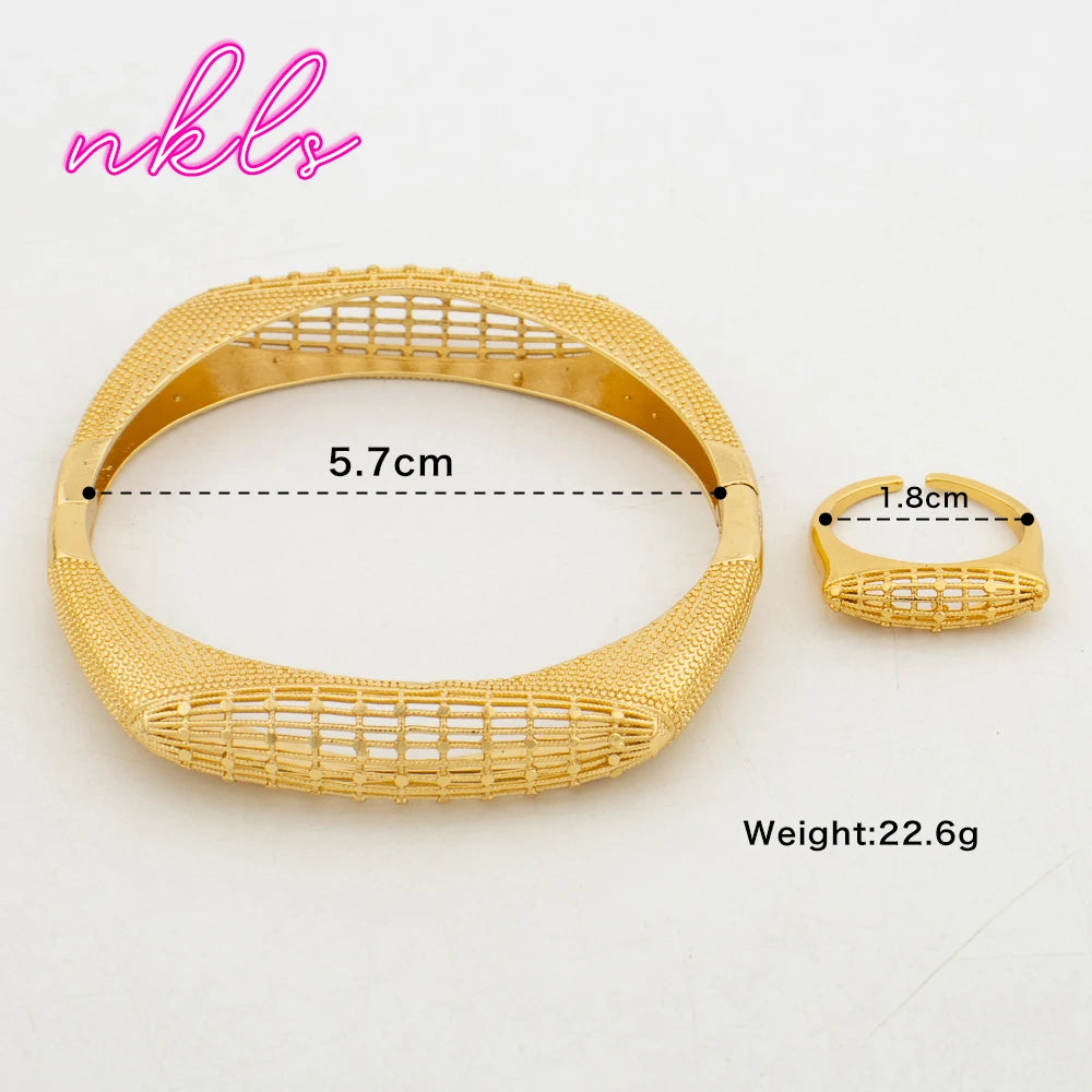 Plated Italian Dubai Style Bangle Ring Bracelet Jewelry Set for Women, Festive Gift