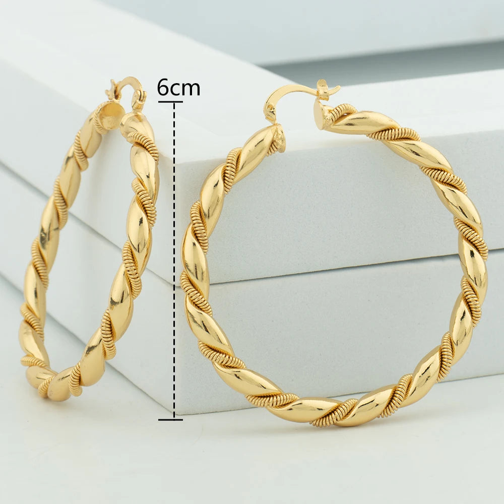 YM Gold Plated Hoop Earrings For Women Men 60MM Copper Circle Round Sliver Color Ear Wedding Gift Jewelry Accessory Daily Wear - YUEMING JEWELRY