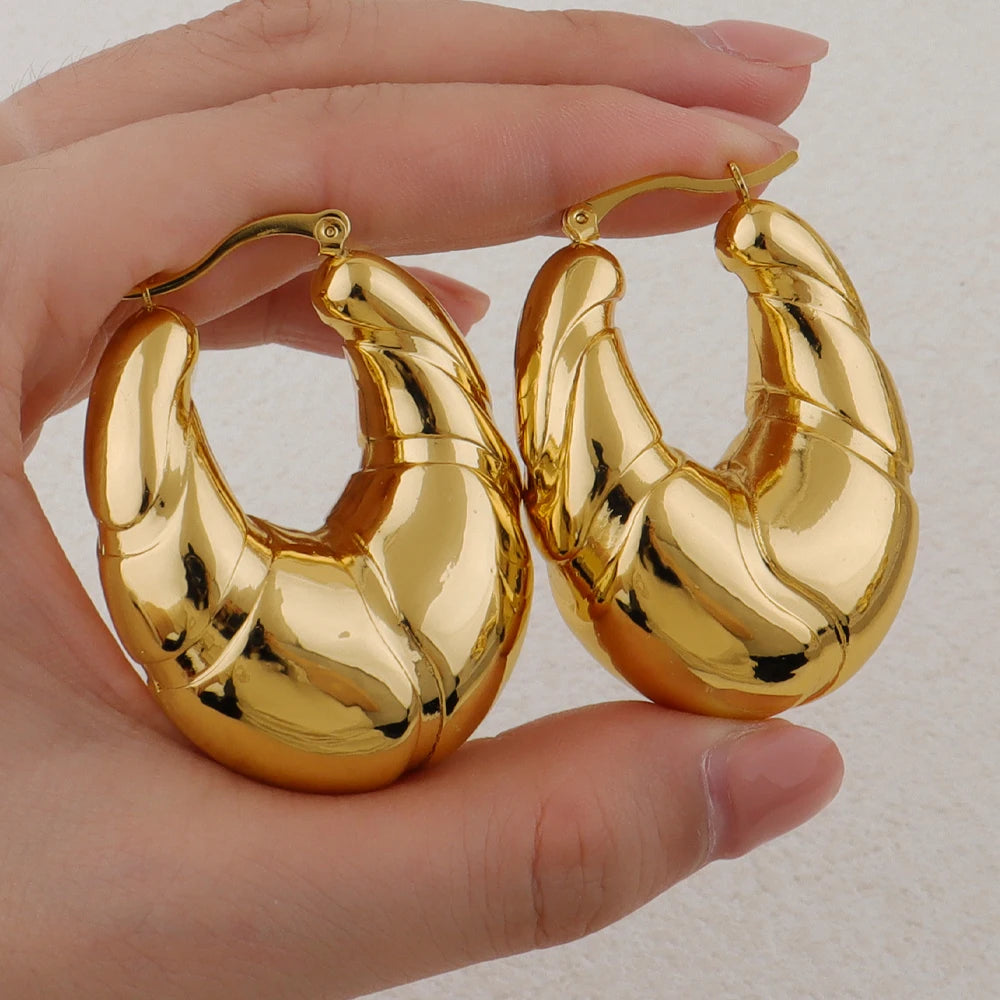 Vintage Fashion Glossy Stainless Steel Earrings Gold Plated Geometric Circle Earring For Woman New Trend Circle Earring Gift