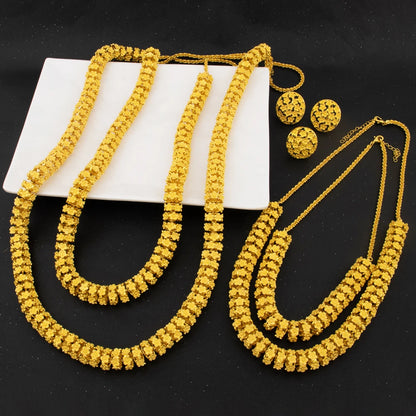 Dubai 24K Gold Jewelry Set: Luxury Necklace, Earrings & Ring for Women, African Bridal Wedding Party Gift, Elegant Jewellery Wom