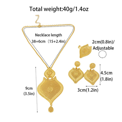 Nigerian Jewelery Set Dubai 24K Gold Color Necklace Earrings Ring Jewlery  Bridal Banquet Wedding Jewelry Set Accessories