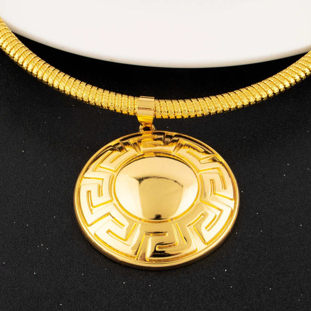 Dubai Luxury Gold Plated Jewelry Set for Women Wedding Nigeria Circle Necklace Earrings Bracelet Ring for Party Gift Daily Dress