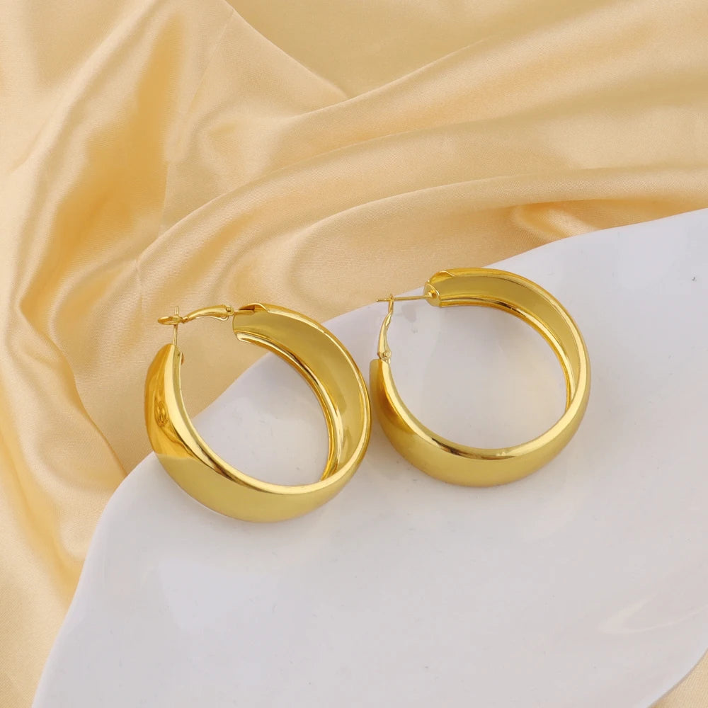 316L Stainless Steel Geometric U-Shape Hoop Earrings 18K Gold Plated Earrings For Women Wide Round Jewelry Fashion Gift