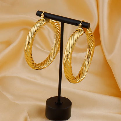 Vintage Twisted Hoop Earrings 6CM African Big Earrings for Women Gold Plated Stainless Steel Party Jewelry Accessories