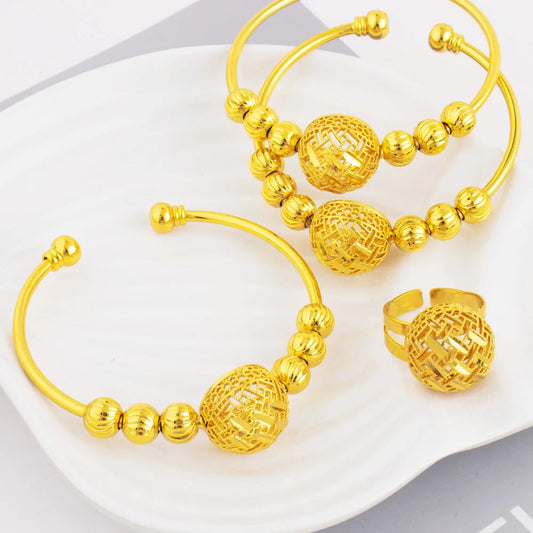 2025 New Gold Plated Stainless Steel Chain Bracelet and Ring for Women Couple Fashion Party Wedding Jewelry Gift