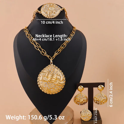 Dubai Plated Bridal Jewelry Set for Women, Indian Nigerian Wedding Necklace & Earring Gift for Jewellery Woman